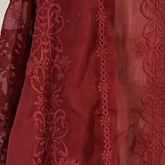 FOREVER 21 BURGUNDY RUST VINTAGE FLORAL WOVEN CARDIGAN SMALL - Picture 5 of 5